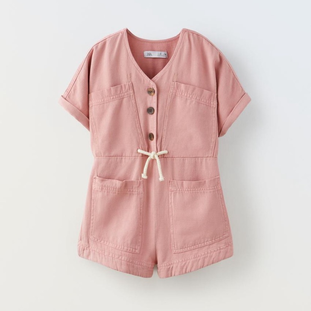 Zara Blush Denim Girls Romper